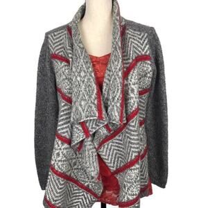 AMERICAN EAGLE Draped Cardigan Gray White Red Geometric Open Long Women's Small